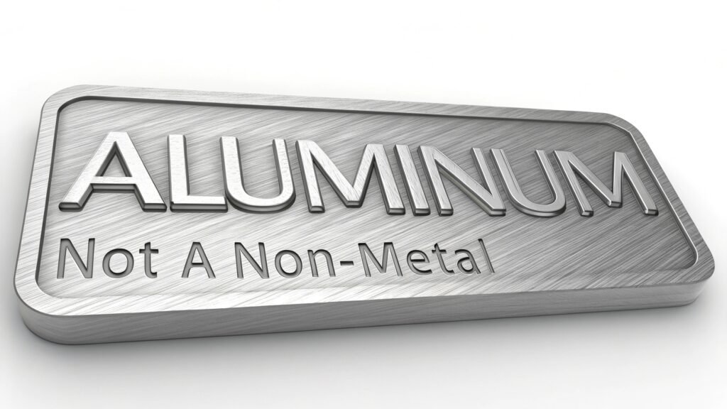 A clear visual comparison showing the difference between a metallic element (like a shiny aluminum sample) and a non-metallic element (like dull, brittle sulfur).